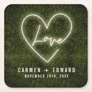 Posavasos Cuadrado De Papel Boda del corazón del corazón del corazón del Rótul