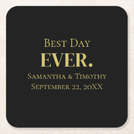 Posavasos Cuadrado De Papel Boda del mejor día de oro negro personalizado