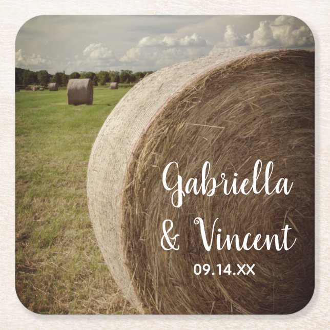 Posavasos Cuadrado De Papel Boda del Rancho Rustic Hay Bales (Anverso)