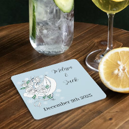 Posavasos Cuadrado De Papel Boda Dragón de Invierno Blanco