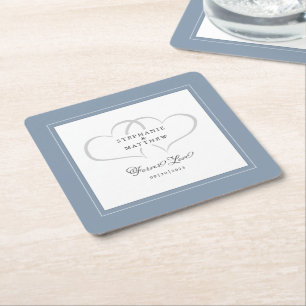 Posavasos Cuadrado De Papel Boda elegante corazones dusty blue amor para siemp