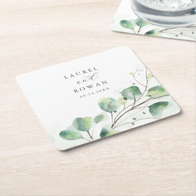Posavasos Cuadrado De Papel Boda elegante de la vegetación (En perspectiva)