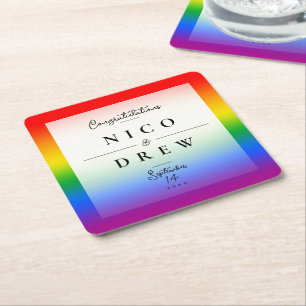 Posavasos Cuadrado De Papel Boda elegante de orgullo LGBTQ+