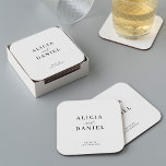 Posavasos Cuadrado De Papel Boda elegante minimalista<br><div class="desc">Elegante decoración sencilla y minimalista en papel boda blanco y negro en tonos pastel, con un elegante y elegante guión de moda a la moda en caligrafía. Fácil de personalizar con tus detalles! Adecuado para bodas neutros de corbata negra formales. Tenga en cuenta que el color de fondo se puede...</div>