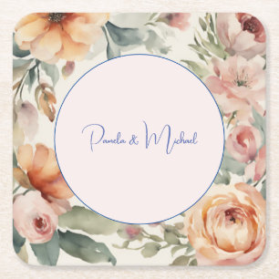 Posavasos Cuadrado De Papel Boda Elegante Minimalista Clásico Floral