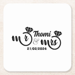Posavasos Cuadrado De Papel boda elegante personalizada mr y mrs