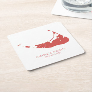 Posavasos Cuadrado De Papel Boda en la isla de Nantucket Nantucket Plaza Roja 