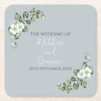 Posavasos Cuadrado De Papel Boda Eucalyptus Moderno