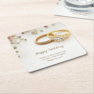 Posavasos Cuadrado De Papel Boda feliz
