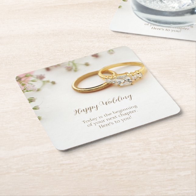 Posavasos Cuadrado De Papel Boda feliz (En perspectiva)