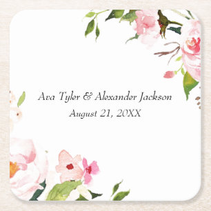 Posavasos Cuadrado De Papel Boda floral