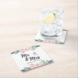 Posavasos Cuadrado De Papel Boda floral acuarela de verano