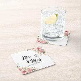 Posavasos Cuadrado De Papel Boda floral acuarela de verano