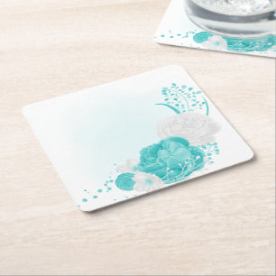 Posavasos Cuadrado De Papel boda floral blanco turquesa