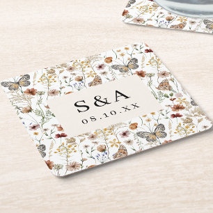Posavasos Cuadrado De Papel Boda Floral Boho Rústica