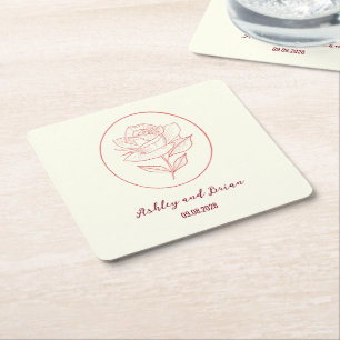 Posavasos Cuadrado De Papel Boda Floral Clásica de Jardín de Antigüedades Rosa