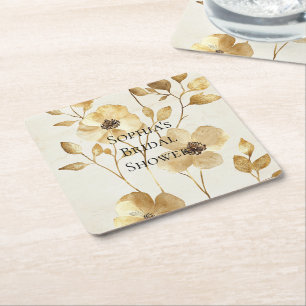 Posavasos Cuadrado De Papel Boda floral Cream Gold