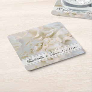 Posavasos Cuadrado De Papel Boda floral de carnación blanca