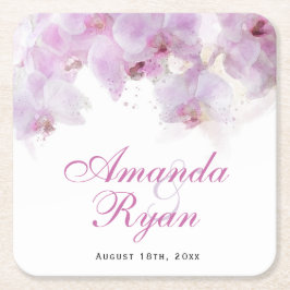 Posavasos Cuadrado De Papel Boda floral de color naranja rosa