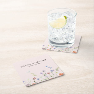Posavasos Cuadrado De Papel Boda floral de flores silvestres simples modernas 