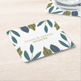 Posavasos Cuadrado De Papel Boda floral de hojas rusas