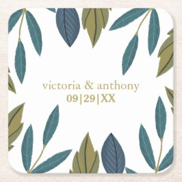 Posavasos Cuadrado De Papel Boda floral de hojas rusas