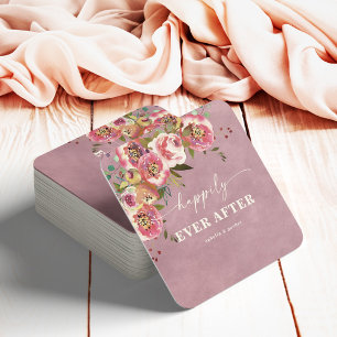 Posavasos Cuadrado De Papel Boda floral de Ophelia Cottagecore en rosa polvori