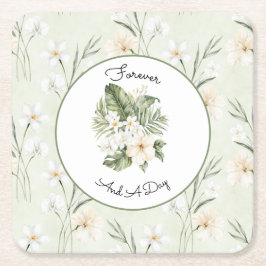 Posavasos Cuadrado De Papel Boda floral de orquídea hibisco crema blanca menta