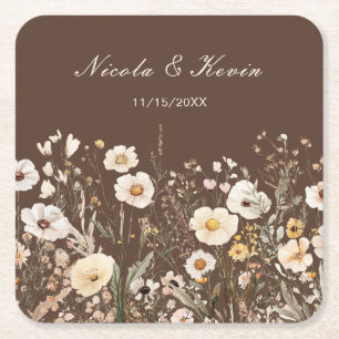 Posavasos Cuadrado De Papel Boda floral de otoño de flores silvestres