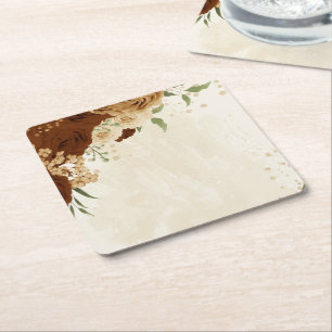 Posavasos Cuadrado De Papel boda floral de tonos terracota