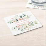 Posavasos Cuadrado De Papel Boda Floral Elegante Guión de fecha de Moda rosa<br><div class="desc">Elegante ducha de novia con guion floral personalizada,  montaña de papel boda. Me encantan las flores rosa pastel. Personaliza esto con tus nombres y la fecha. Absolutamente hermoso. Complete su conjunto de ducha de boda o de novia con esta pequeña y personalizada pasamanos de papel.</div>