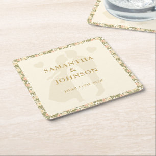 Posavasos Cuadrado De Papel Boda Floral Marfil Vintage