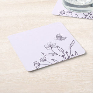 Posavasos Cuadrado De Papel Boda floral mauve elegante romántico