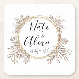 Posavasos Cuadrado De Papel Boda floral moderno personalizado