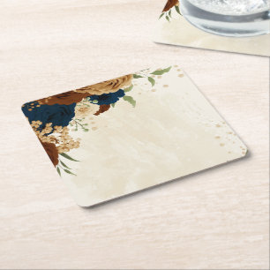 Posavasos Cuadrado De Papel boda floral naval terracota