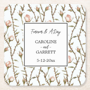 Posavasos Cuadrado De Papel Boda floral romántica de rosa bonita