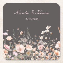 Posavasos Cuadrado De Papel Boda floral rosa de primavera de flor silvestre