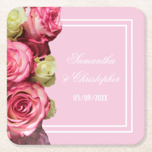 Posavasos Cuadrado De Papel boda floral rosa Rosa