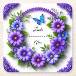 Posavasos Cuadrado De Papel Boda Floral Wreath