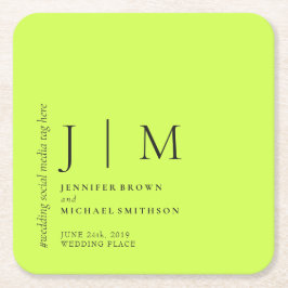 Posavasos Cuadrado De Papel Boda Formal Simple Elegante de Cyber Lime Jet Negr
