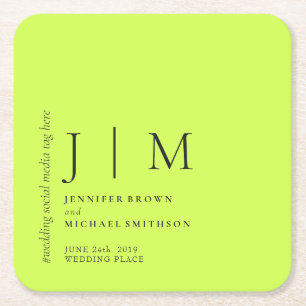 Posavasos Cuadrado De Papel Boda Formal Simple Elegante de Cyber Lime Jet Negr