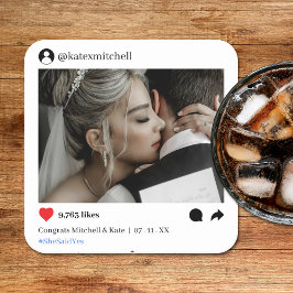 Posavasos Cuadrado De Papel Boda fotográfico de publicación en medios sociales