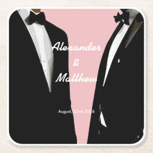 Posavasos Cuadrado De Papel Boda Gay de Hombres Moderna y Elegante