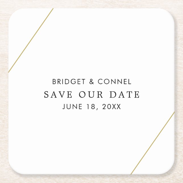 Posavasos Cuadrado De Papel Boda geométrica moderna de Bridget Salva la fecha (Anverso)