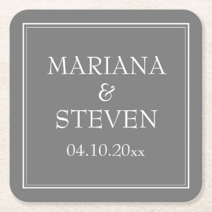 Posavasos Cuadrado De Papel Boda Gris Minimalista Moderna