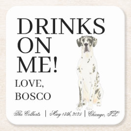 Posavasos Cuadrado De Papel Boda Harlequin Great Dane Personalizado