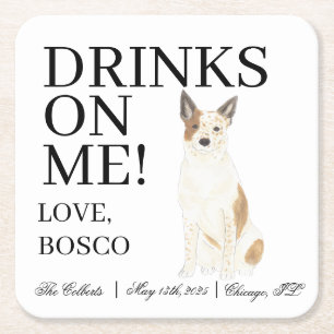 Posavasos Cuadrado De Papel Boda Heeler de Cattledog Rojo y Blanco Australiano