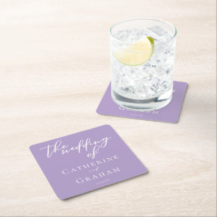 Posavasos Cuadrado De Papel Boda Lilac Purple White personalizado y encantador