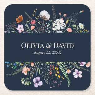 Posavasos Cuadrado De Papel Boda Marina Blue Wildflower Meadow