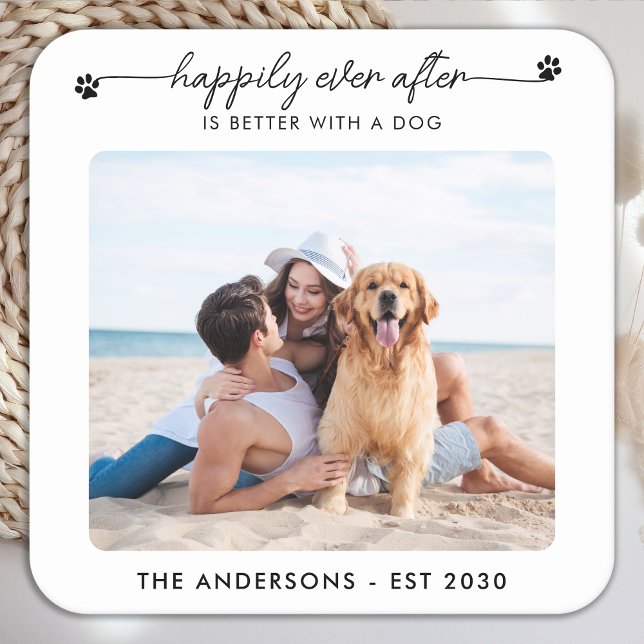 Posavasos Cuadrado De Papel Boda mascota Personalizado Foto Perro Feliz Siempr (Subido por el creador)